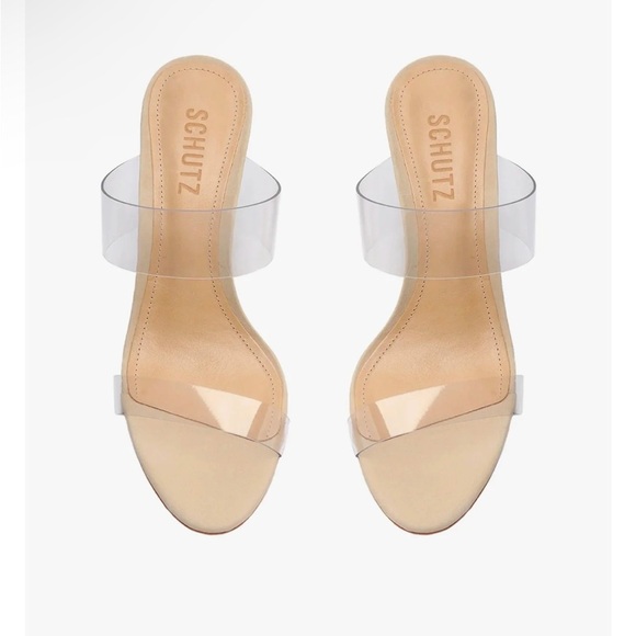 SCHUTZ Ariella Sandal |Double Clear Vinyl Straps |stiletto heel | in nude | 10.5 - Picture 2 of 13